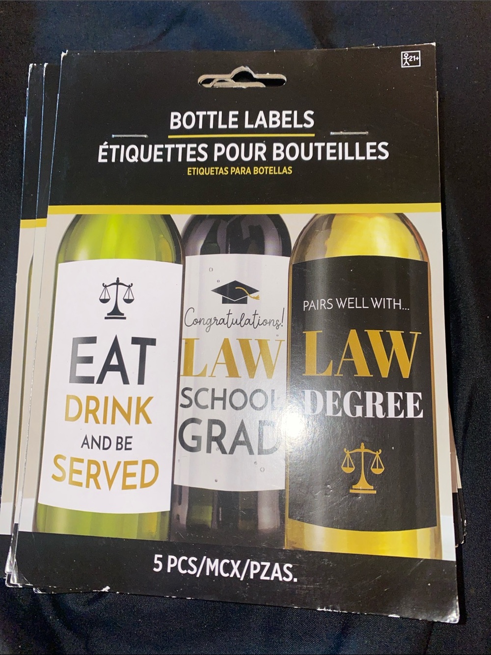 (15) packs with 5 labels per pack - Law School Graduation Bottle Labels